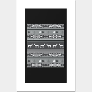 Christmas pattern with deer and tribal elements- monochrome Posters and Art